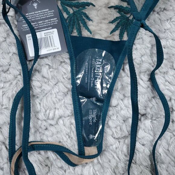 Thistle And Spire Brooklyn Haze Thong Sheer Emerald Biscotti Green Plus Size 2X - Picture 4 of 5